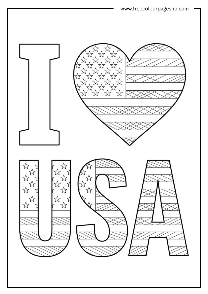 I Love USA Coloring Page