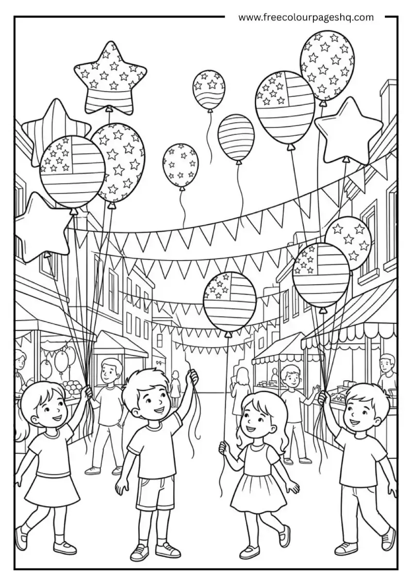 Independence Day Balloons Coloring Page