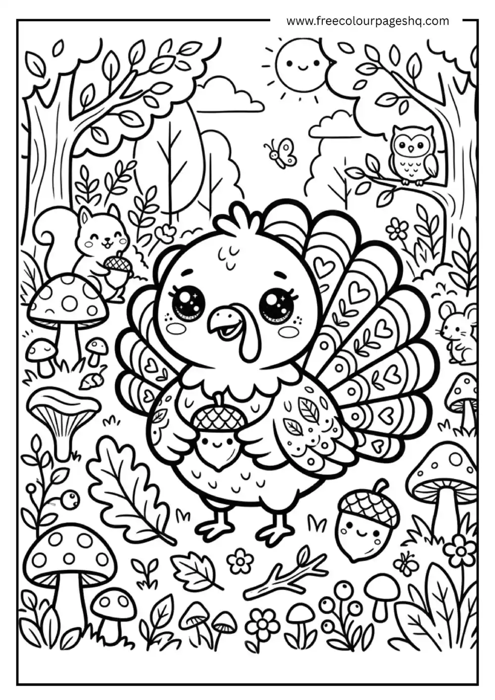 Kawaii Turkey Coloring Page Printable