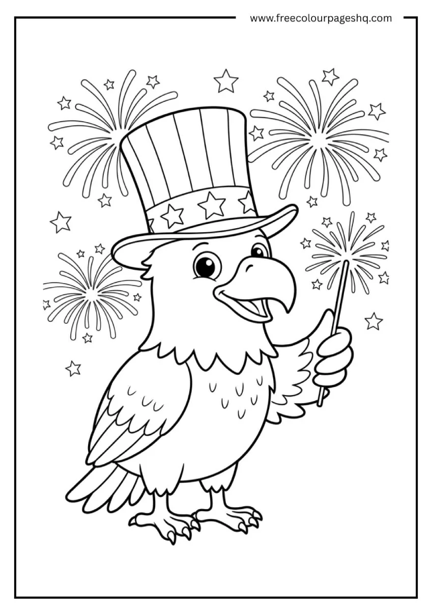 Patriotic Bald Eagle Uncle Sam Hat Coloring Page