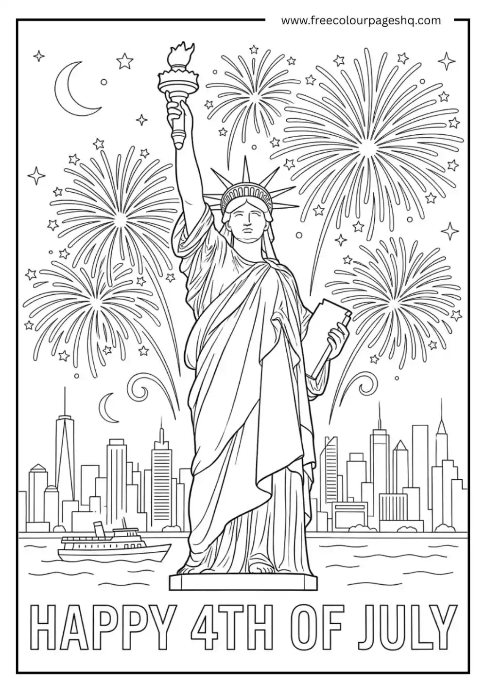 Statue of Liberty Fireworks 4th of July Coloring Page