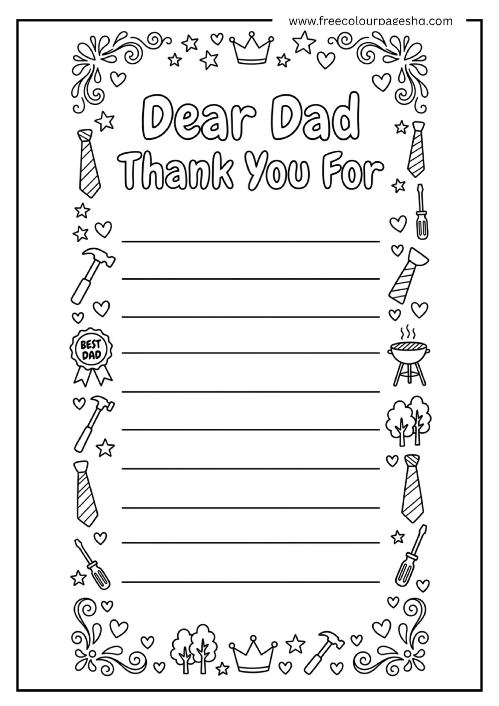 Thank You Dad Letter coloring page Thank You Dad Letter coloring page
