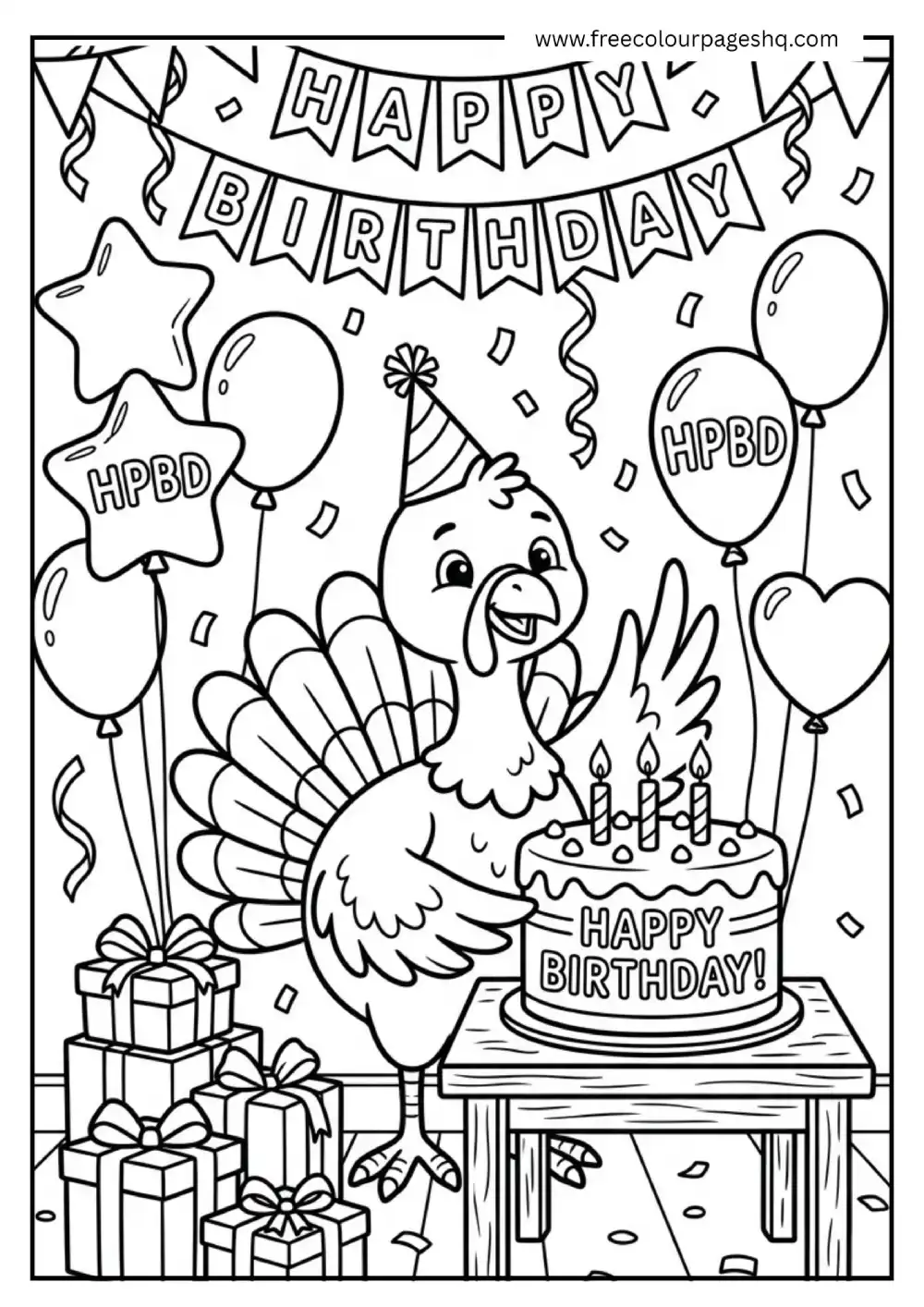 Turkey Birthday Party Coloring Page