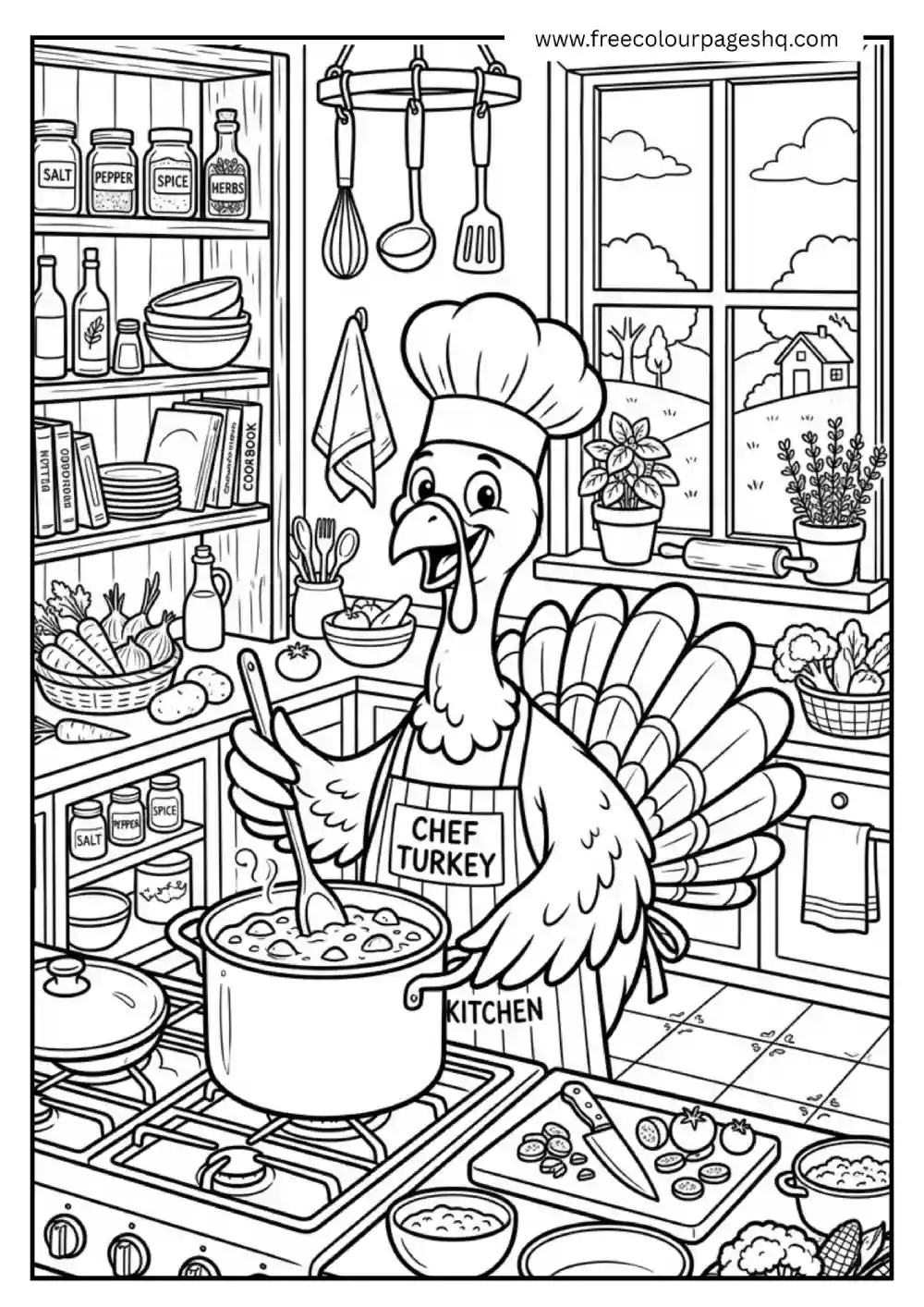 Turkey Chef Cooking Coloring Page