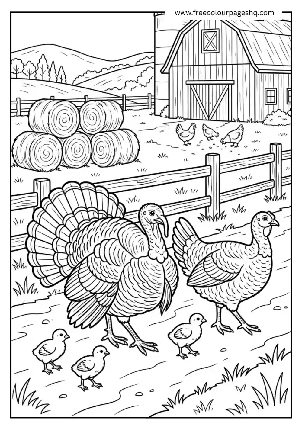 Turkey Family Farm Coloring Page