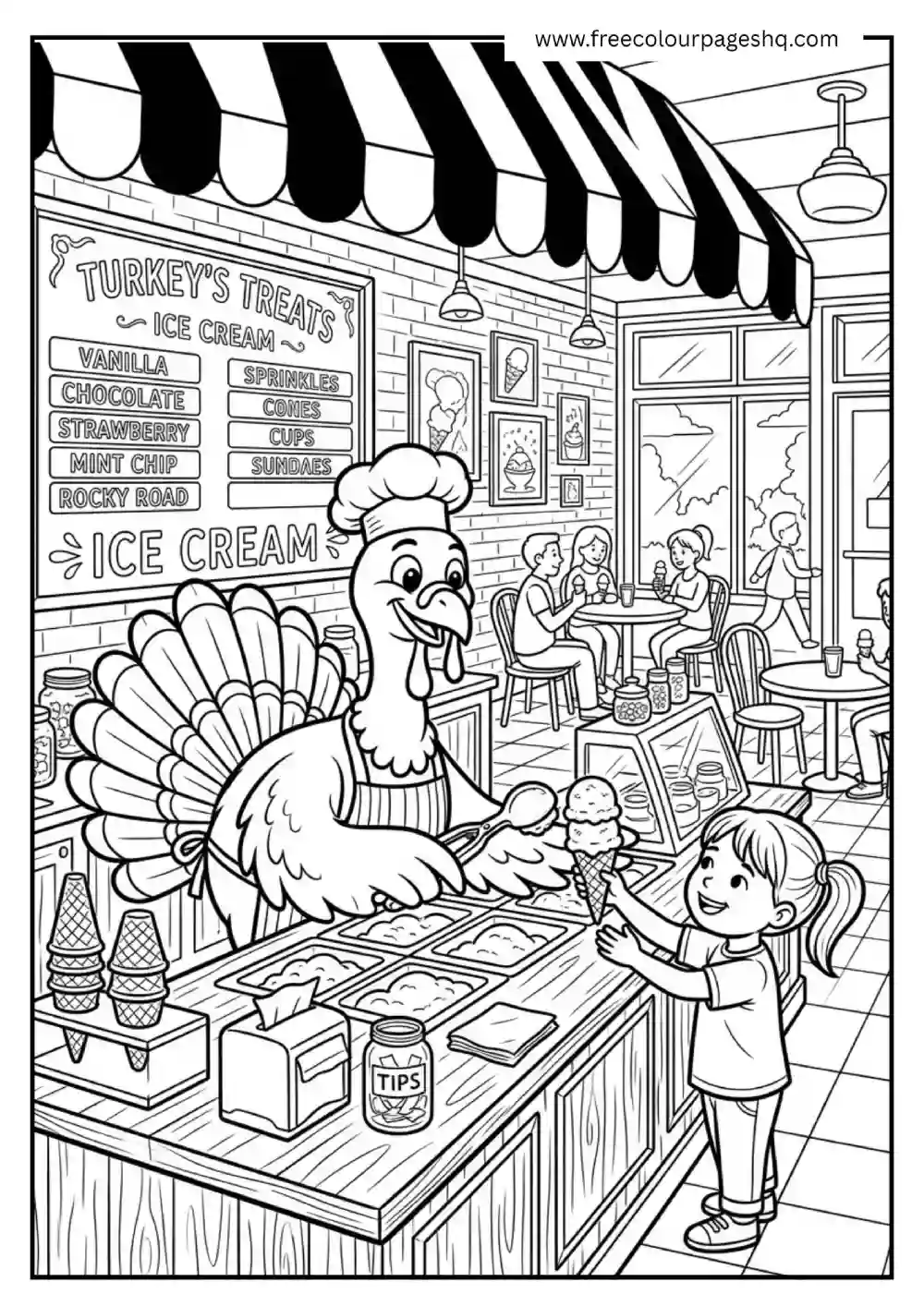 Turkey Ice Cream Shop Coloring Page