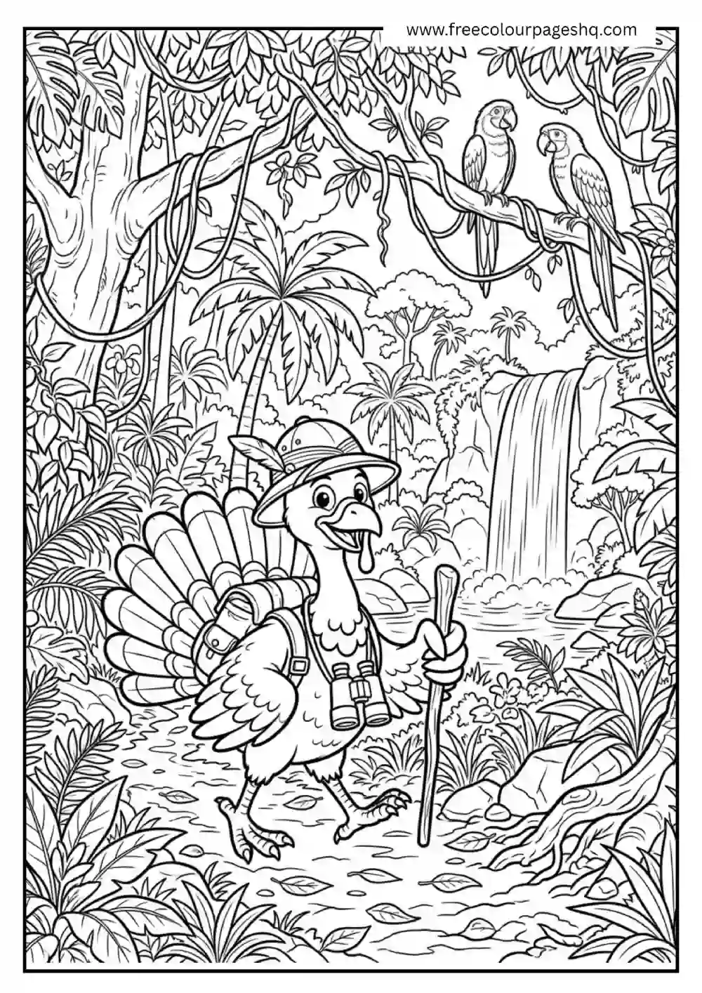 Turkey Jungle Explorer Coloring Page