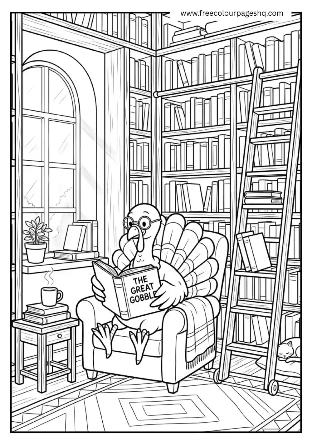 Turkey Library Reading Corner Coloring Page