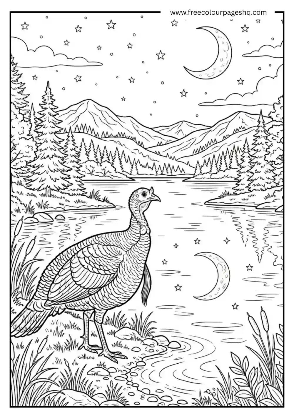 Turkey Moonlight Lake Coloring Page
