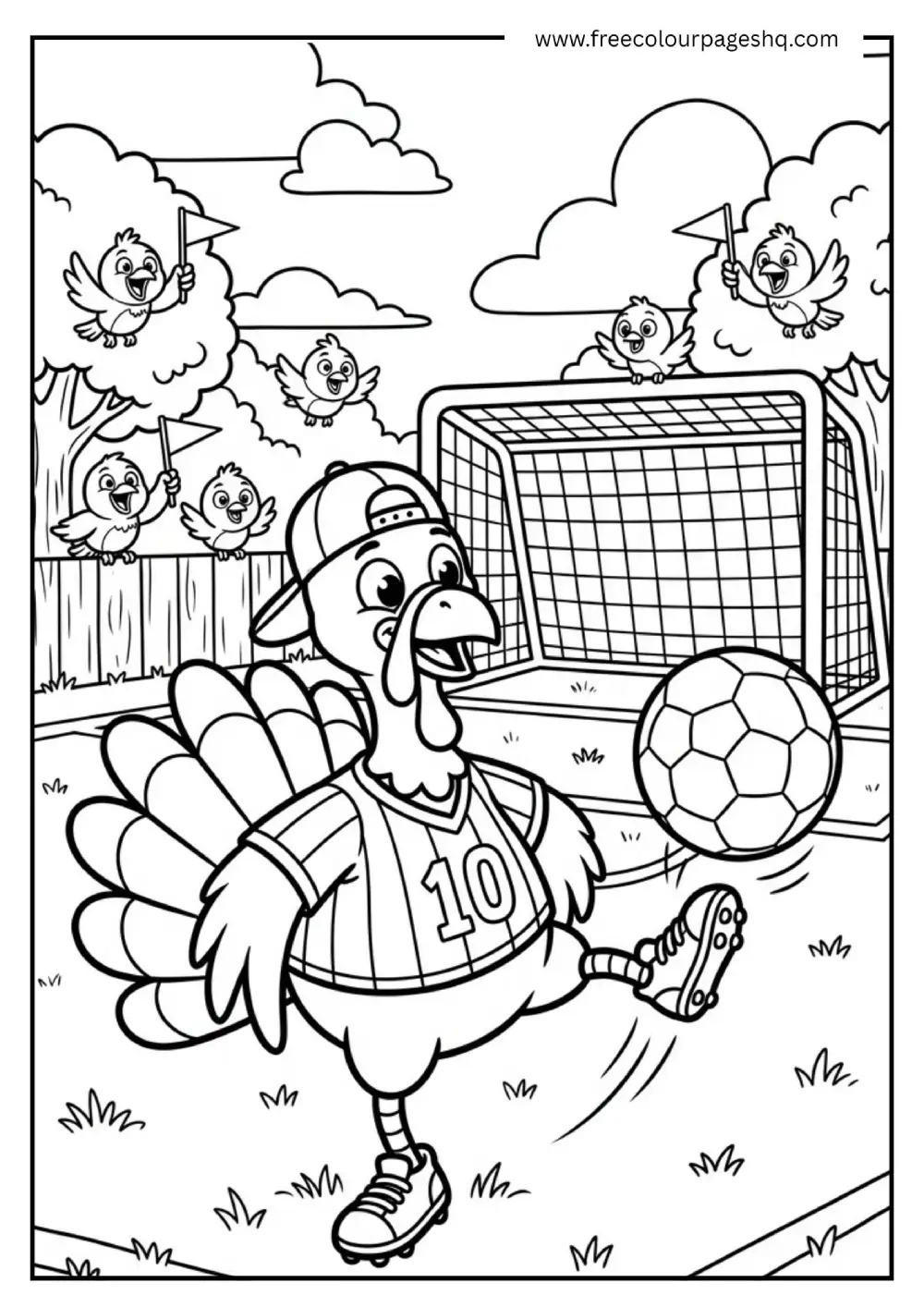 Turkey Playing Soccer Coloring Page