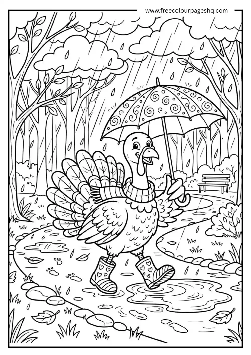 Turkey Rainy Day Coloring Page