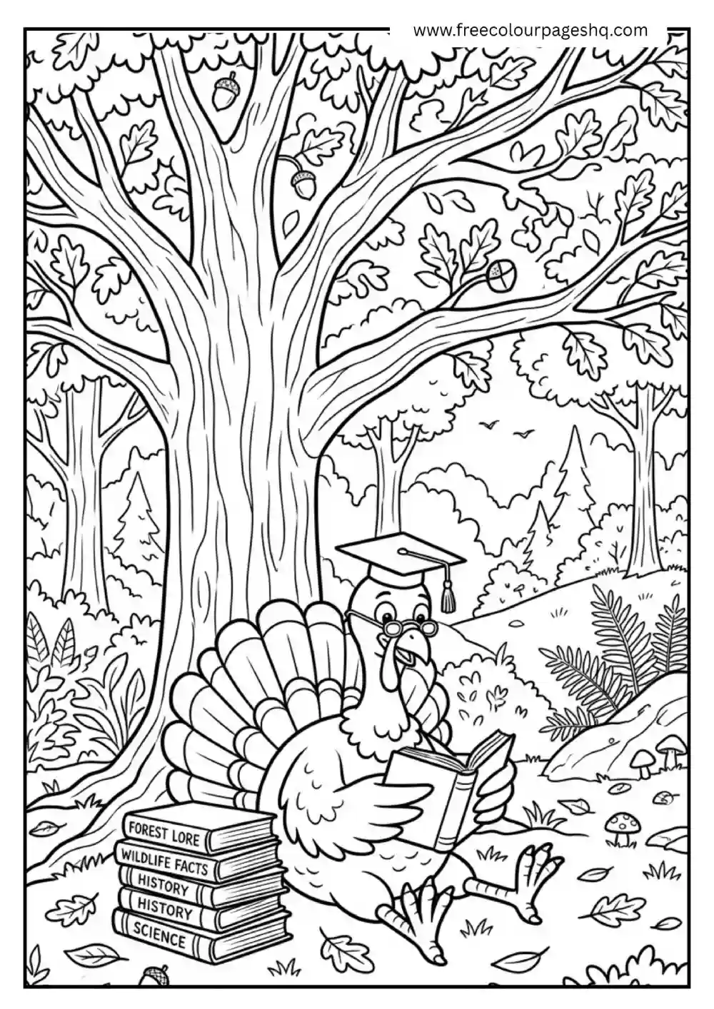 Turkey Reading Book Coloring Page