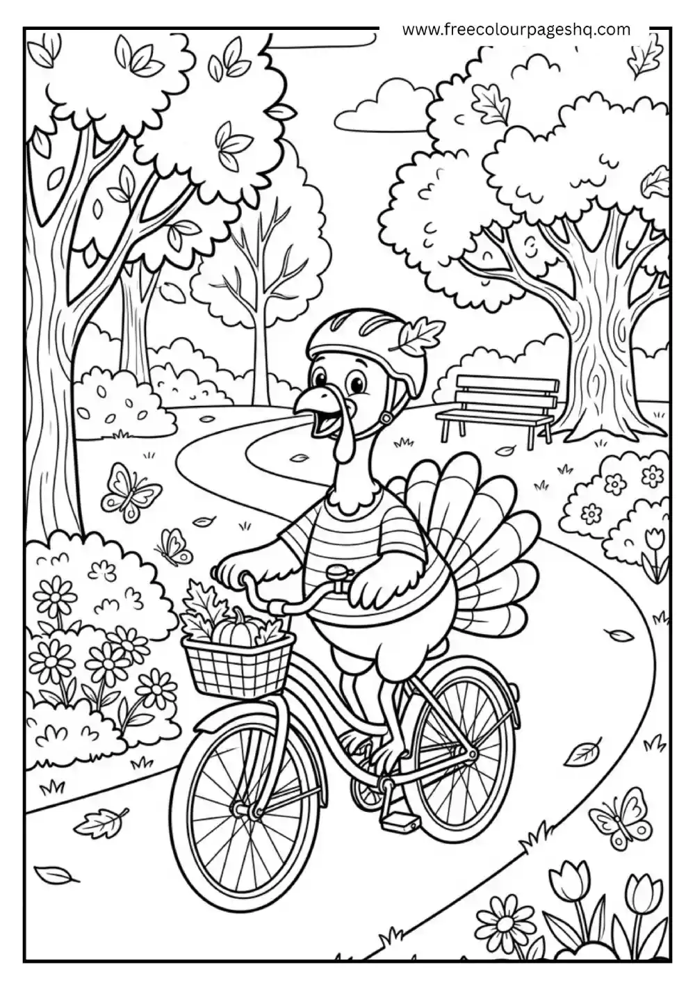 Turkey Riding Bicycle Coloring Page