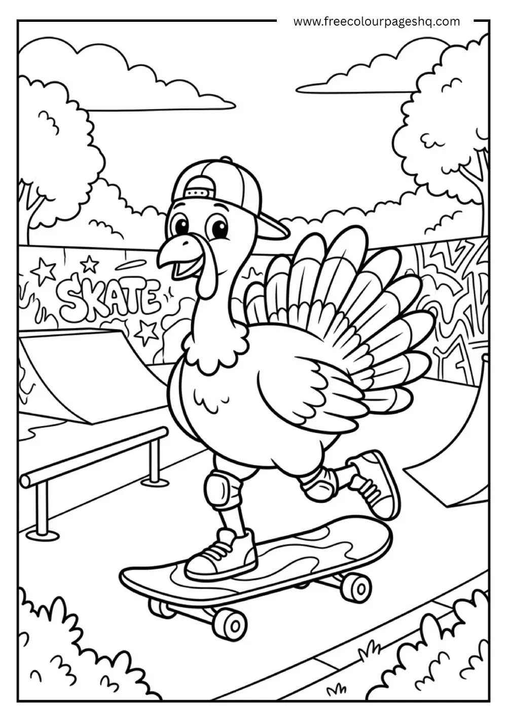 Turkey Skateboarding Park Coloring Page