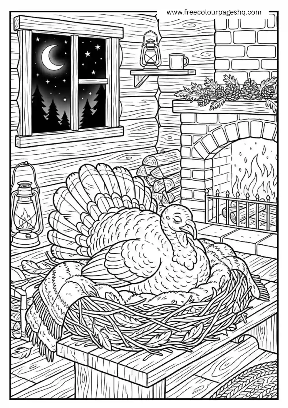 Turkey Sleeping Cozy Coloring Page