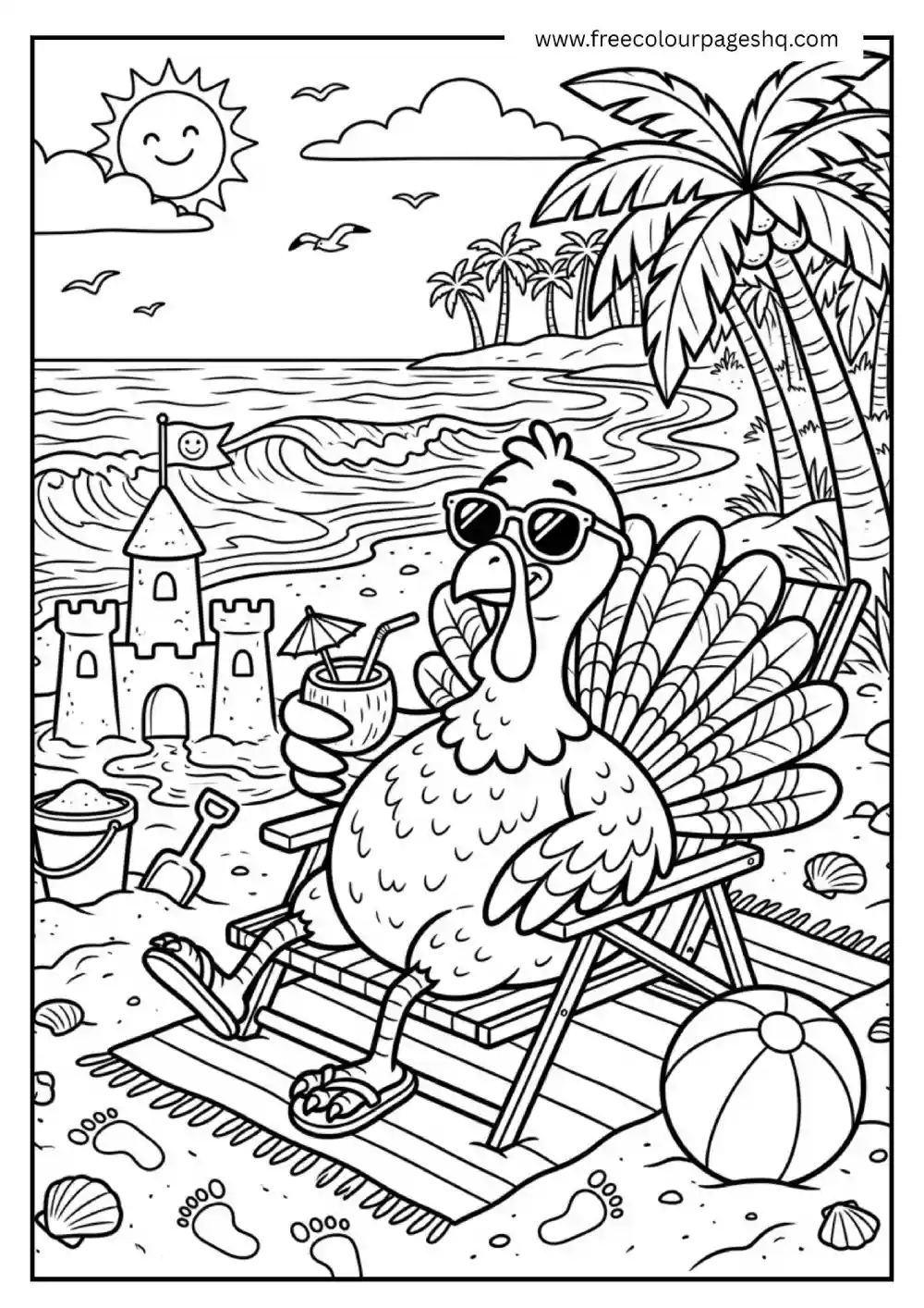 Turkey Summer Beach Coloring Page