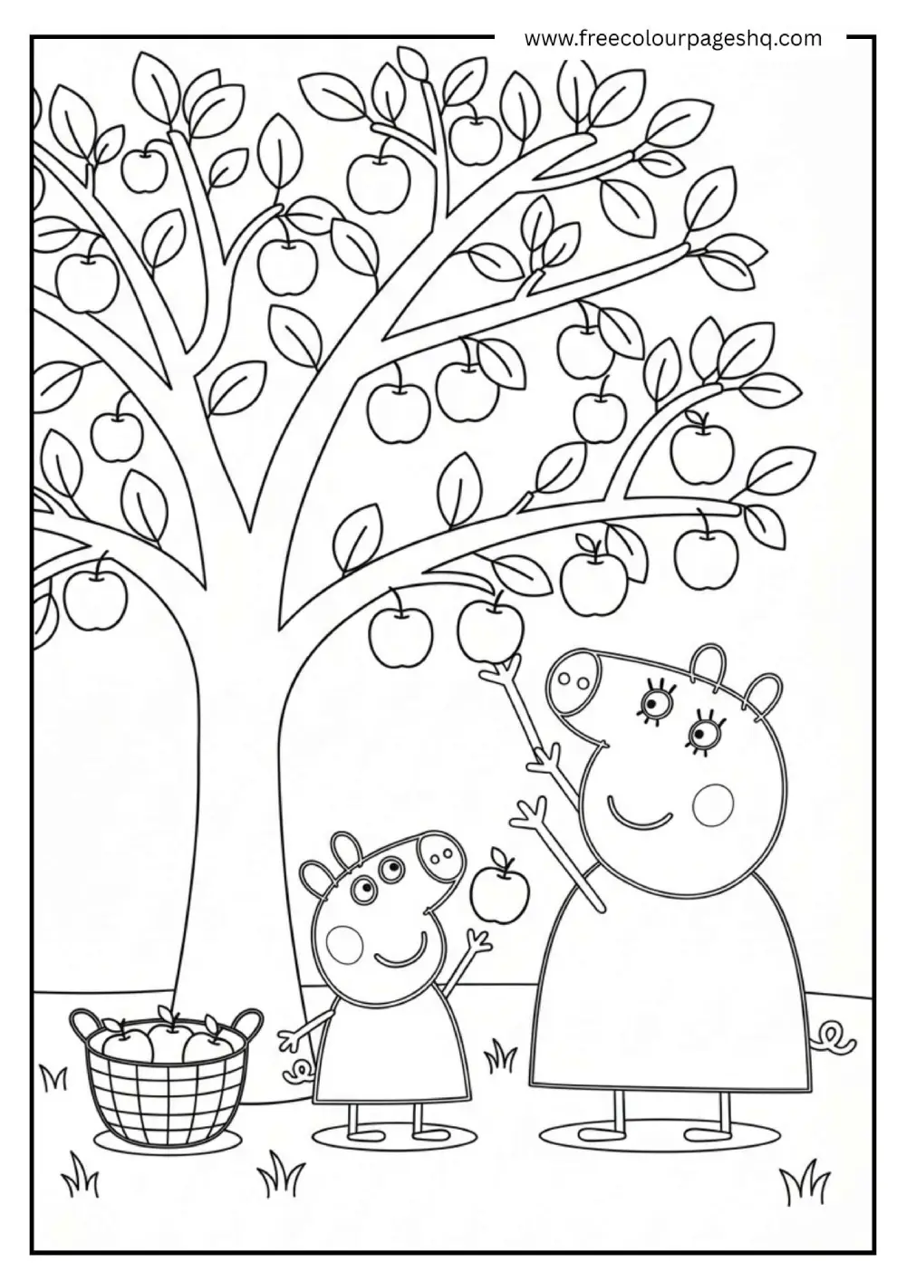 peppa-pig-apple-picking-orchard-coloring-page