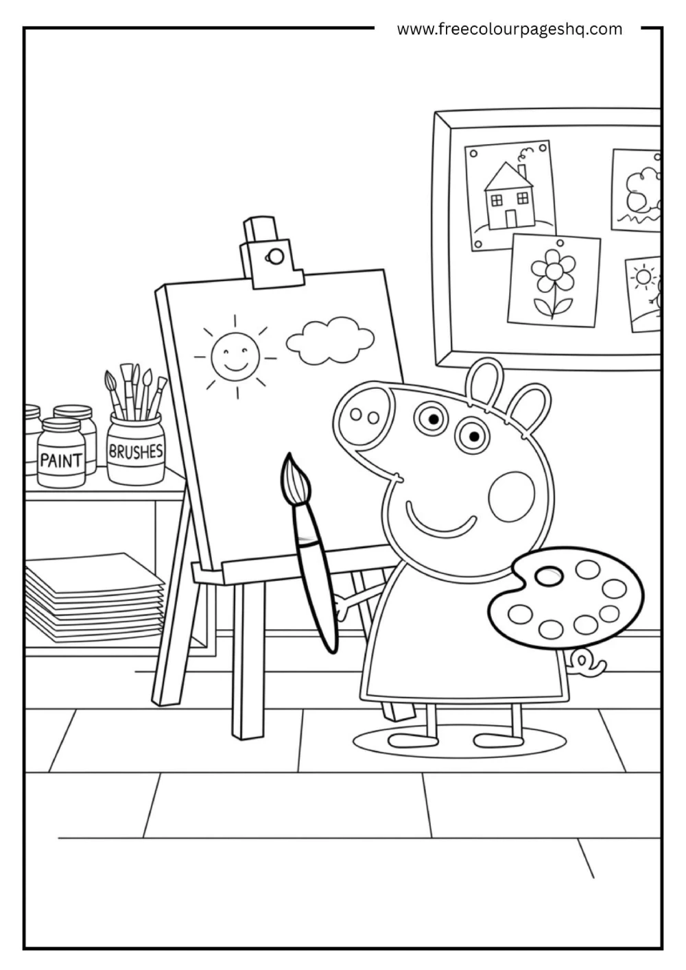 peppa-pig-art-class-painting-coloring-page