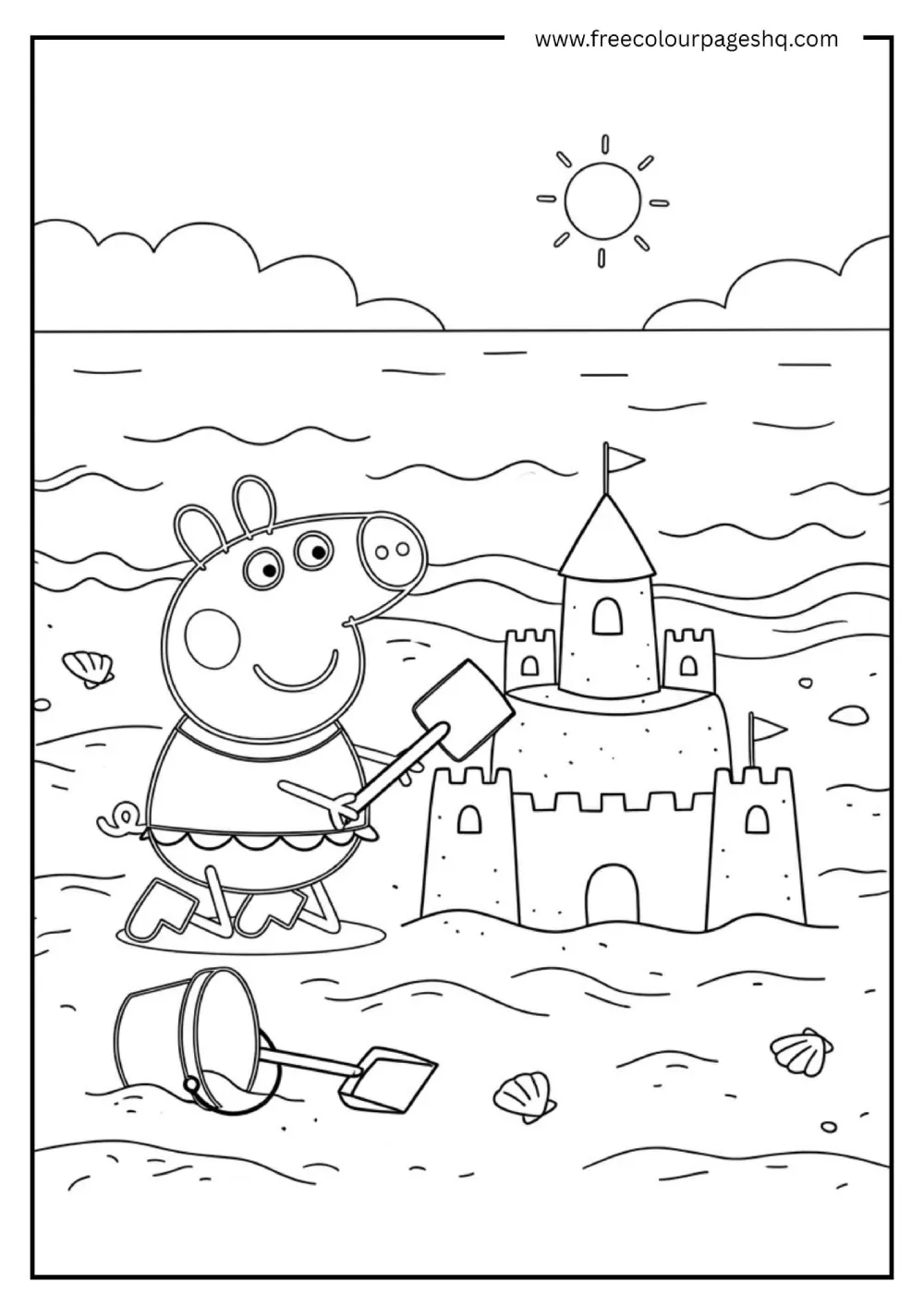 peppa-pig-beach-sandcastle-coloring-page