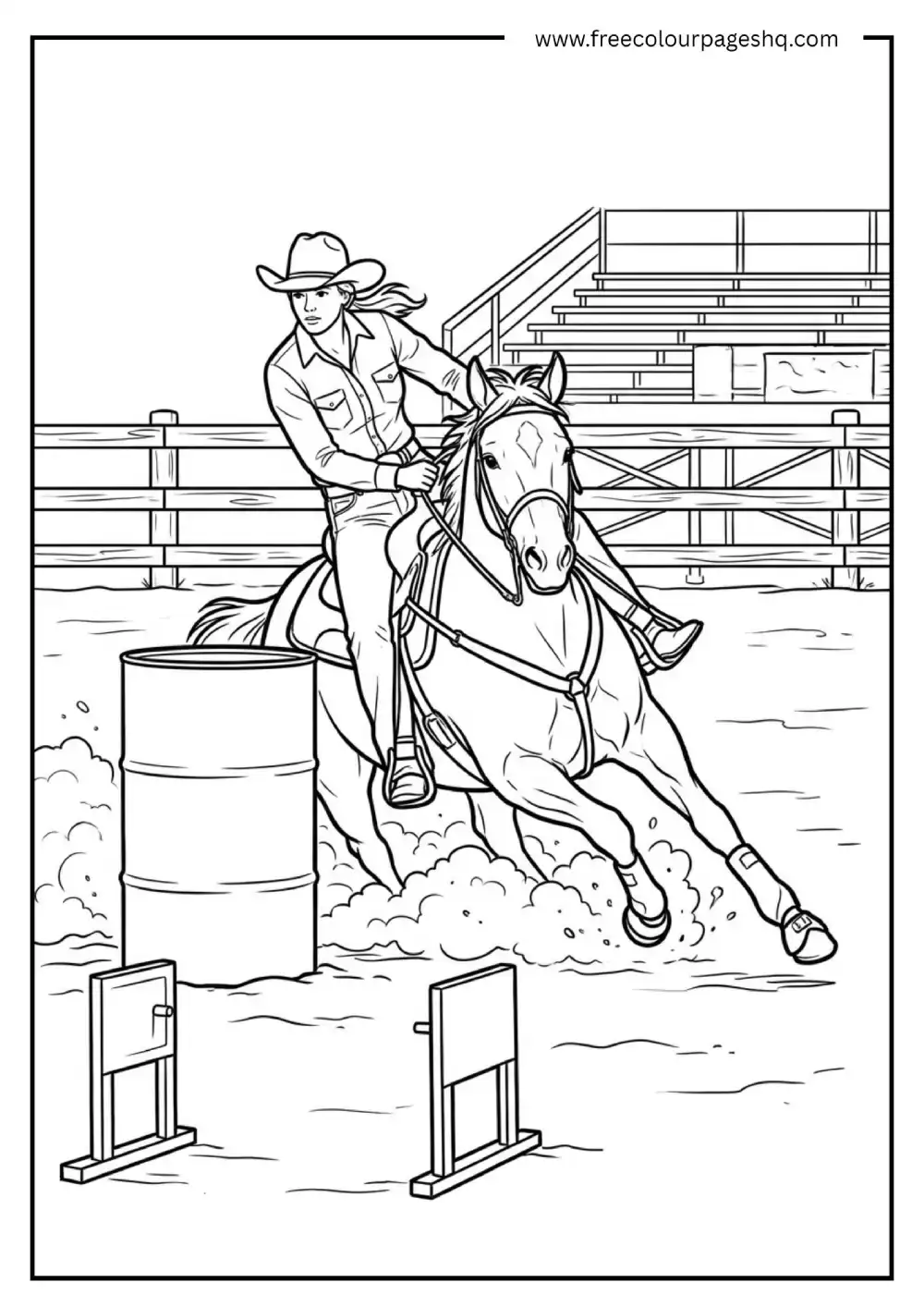 Barrel Racing Horse at Speed Coloring Page