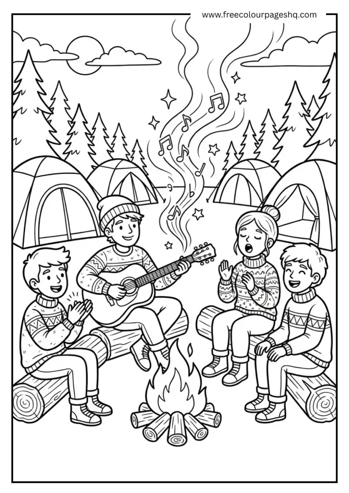 Campfire Guitar Song Coloring Page Campfire Guitar Song Coloring Page