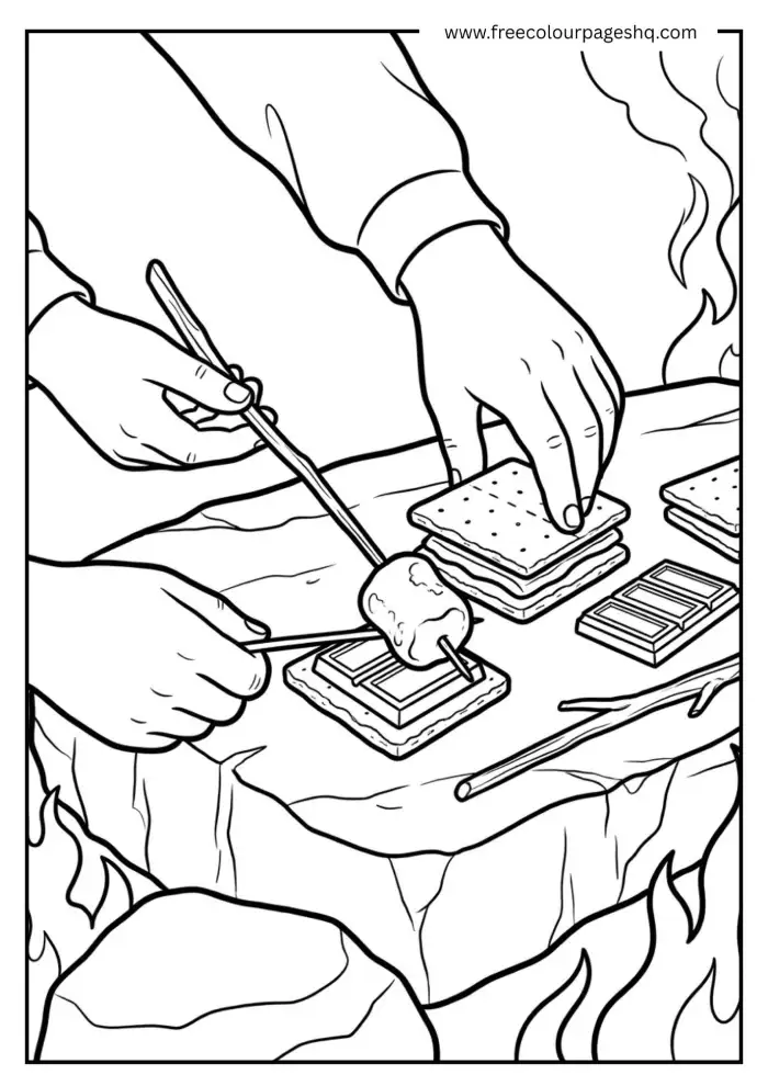 Campfire S'mores Making Coloring Printable Campfire S'mores Making Coloring Printable