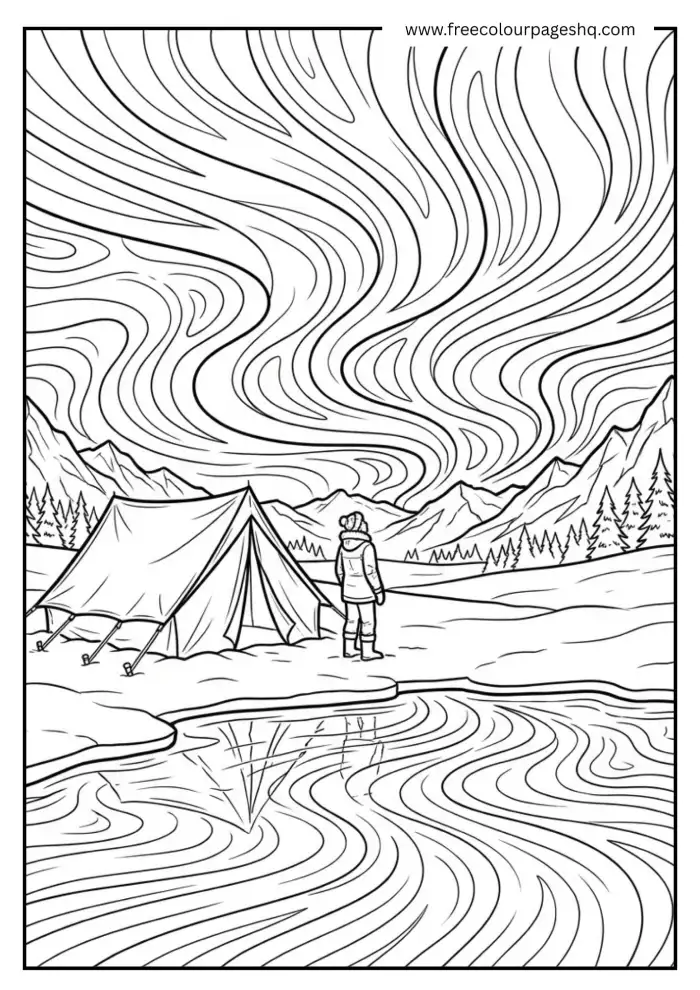 Camping Under Aurora Borealis Coloring Sheet Camping Under Aurora Borealis Coloring Sheet