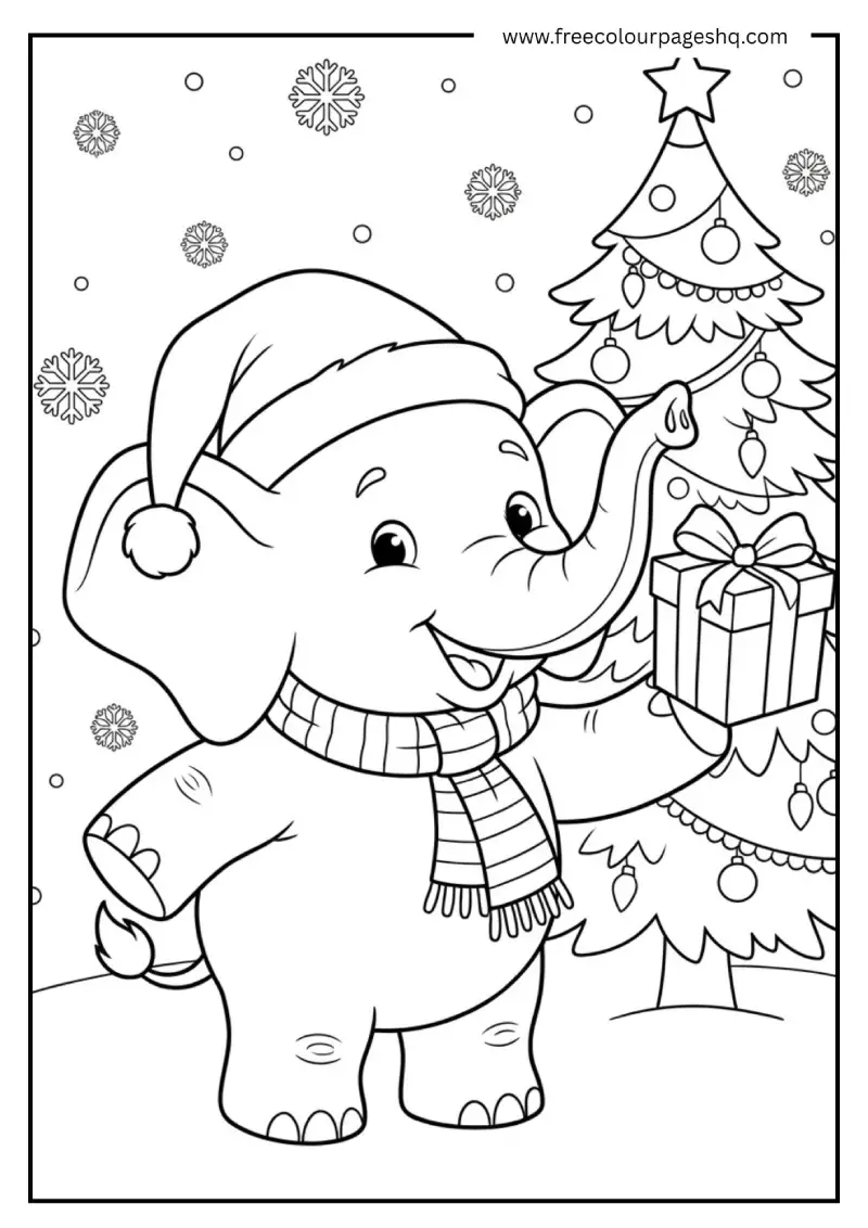 Christmas Elephant with Santa Hat