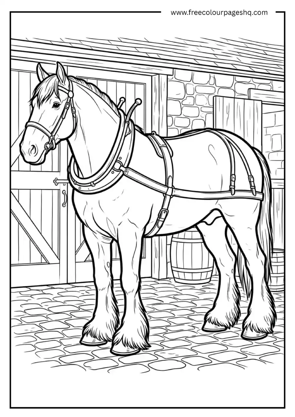 Clydesdale Draft Horse with Feathered Legs Coloring Page