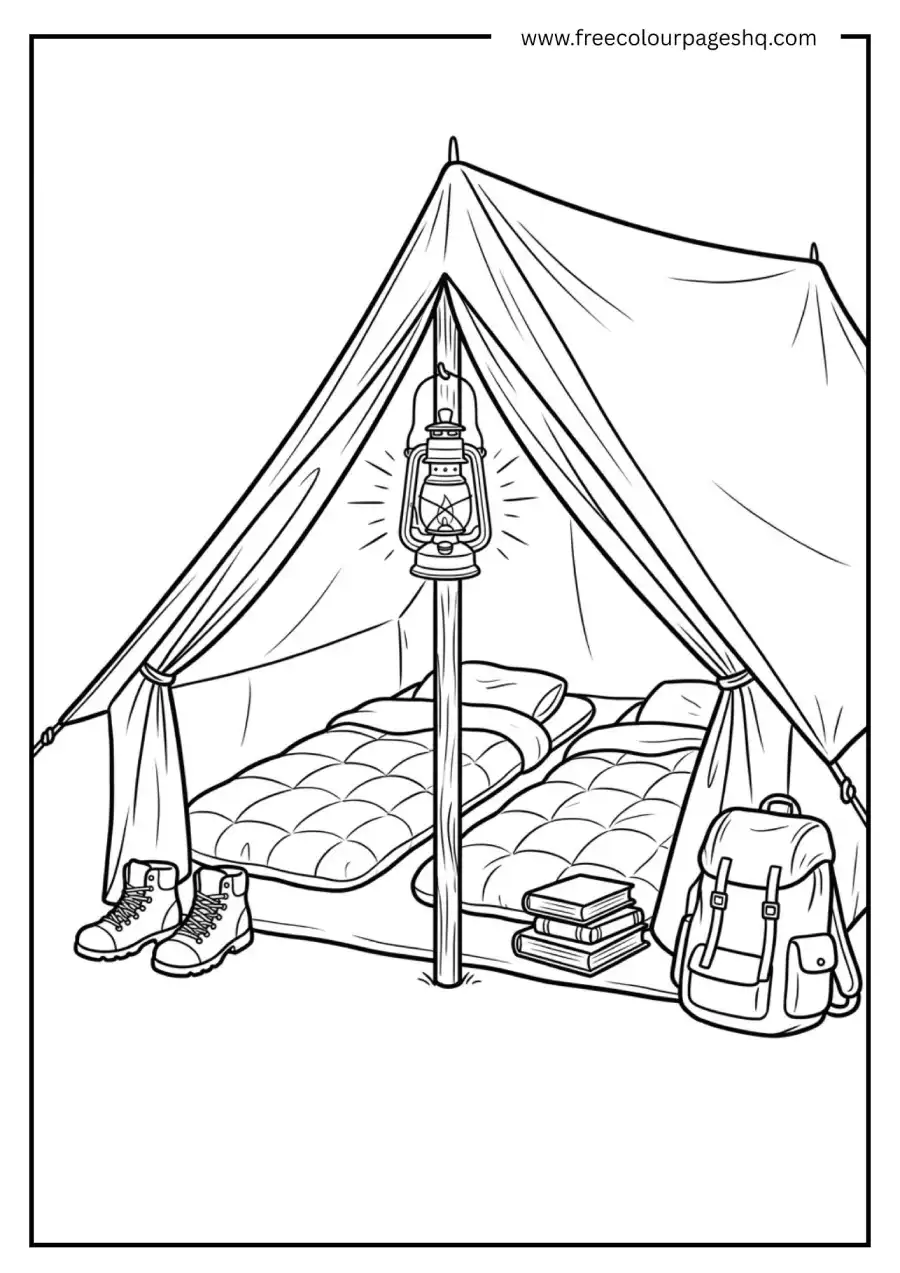 Cozy Tent Interior Coloring Page Cozy Tent Interior Coloring Page