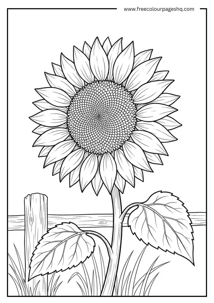 Detailed single sunflower coloring page for kids