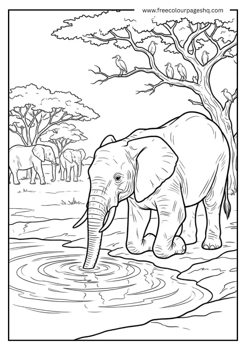 Elephant Drinking at Waterhole