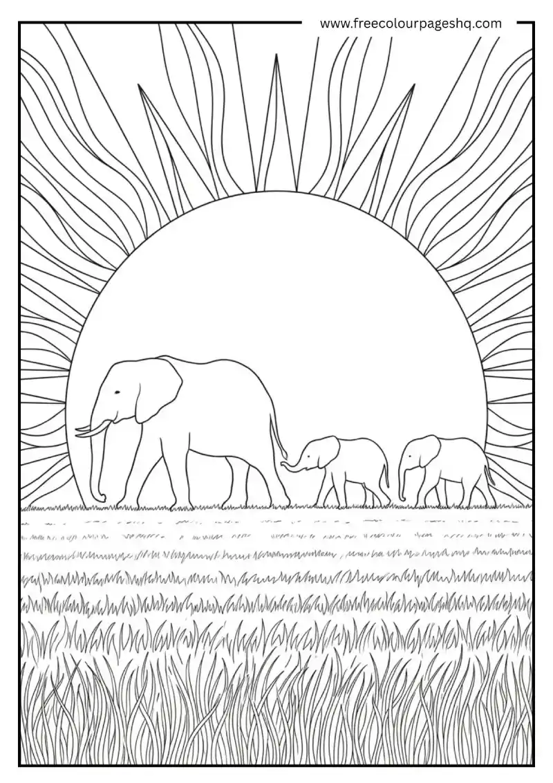 Elephant Family at Sunset