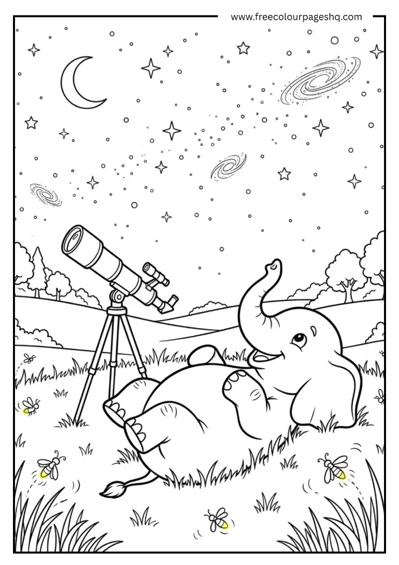 Elephant Stargazing at Night