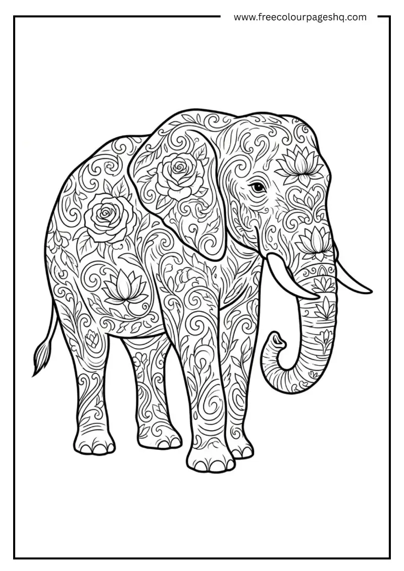 Elephant with Floral Body Art