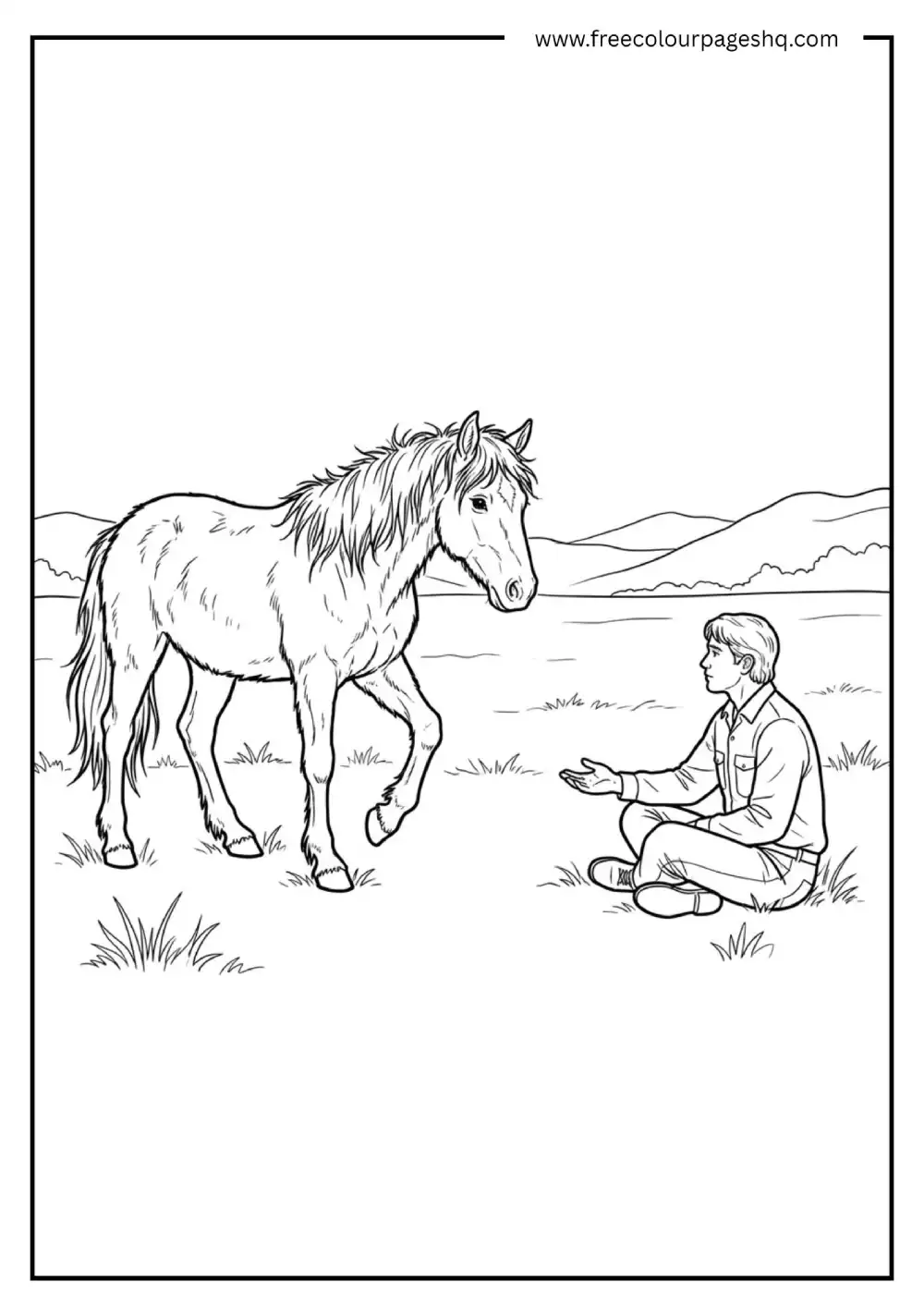 Horse Learning to Trust After Rescue Coloring Page