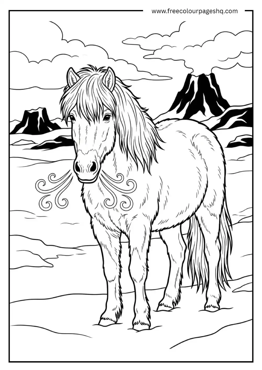 Icelandic Horse in Snow Printable Coloring Sheet