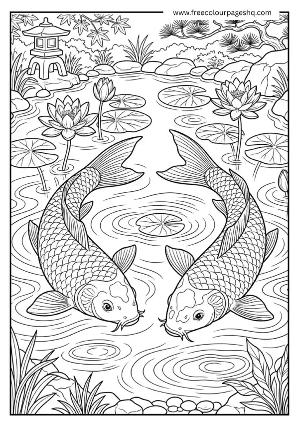 Koi Fish in Garden Pond