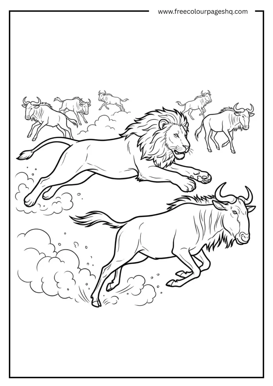 Lion Chasing Wildebeest