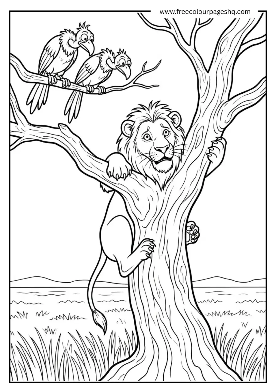 Lion Climbing a Tree