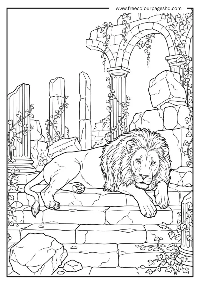 Lion Guarding Ancient Ruins