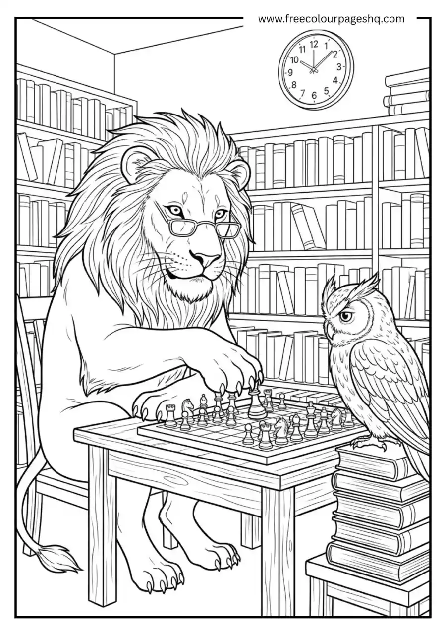 Lion Playing Chess