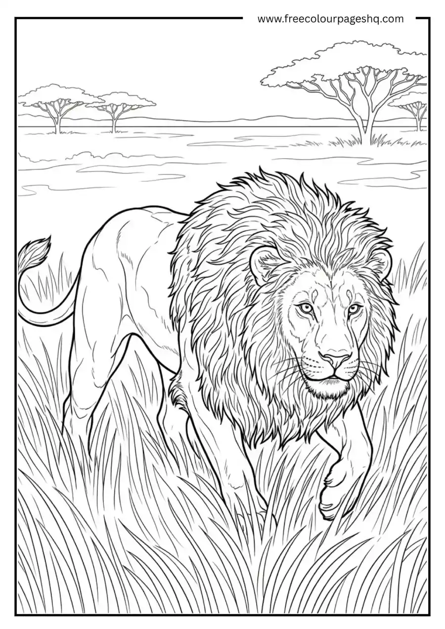 Lion Stalking Through Tall Grass