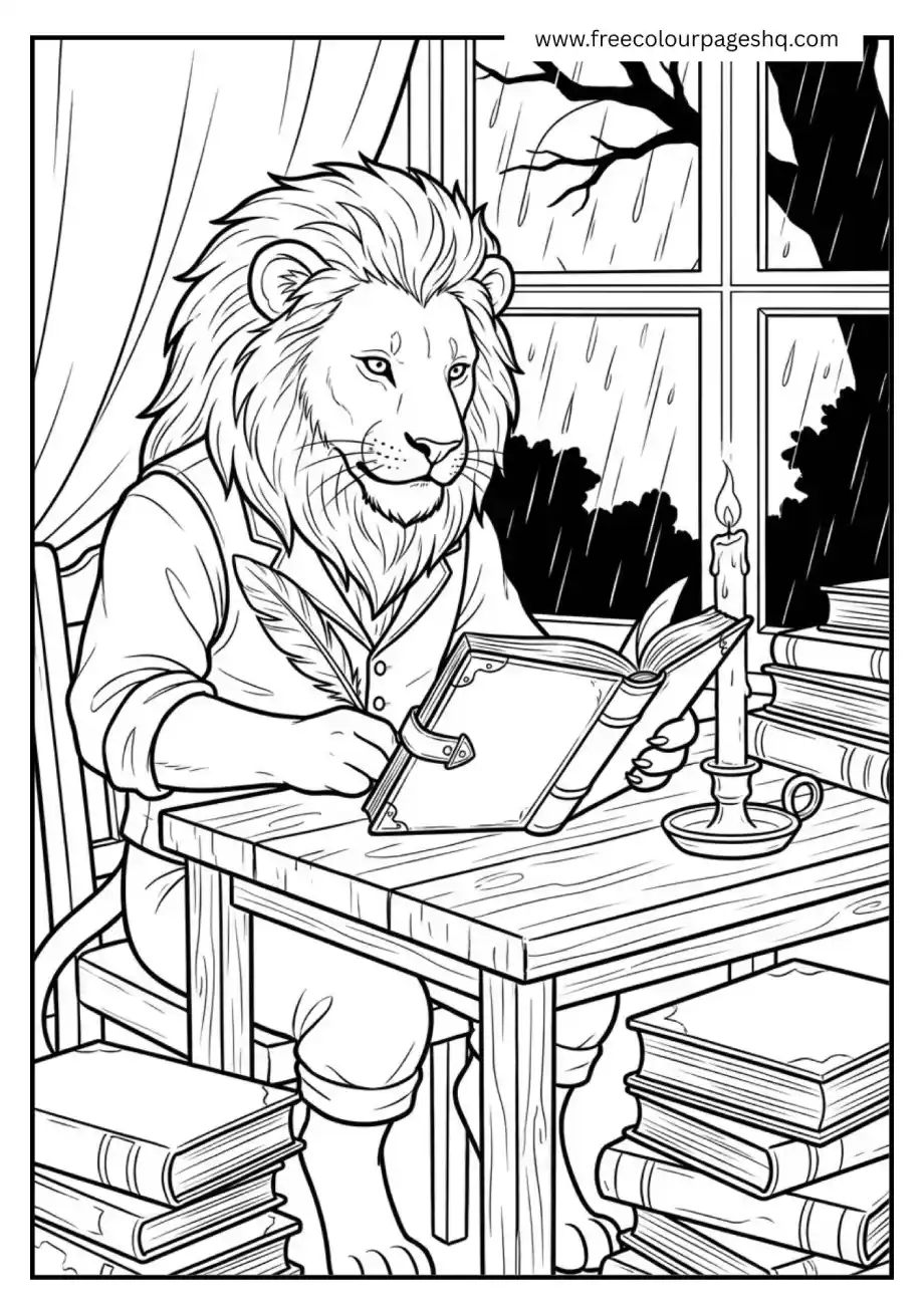 Lion Writing in a Journal