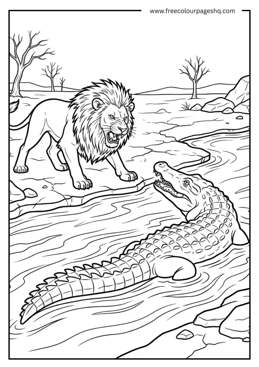 Lion and Crocodile Standoff