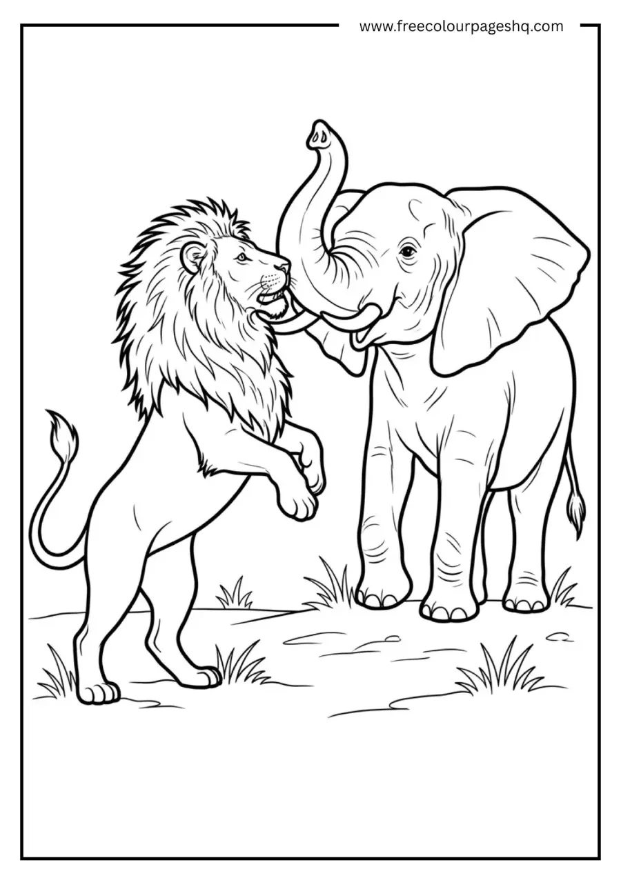 Lion and Elephant Face Off