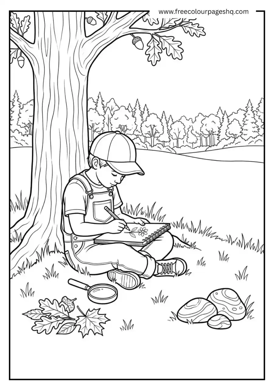 Nature Journaling at Summer Camp Coloring Page Nature Journaling at Summer Camp Coloring Page