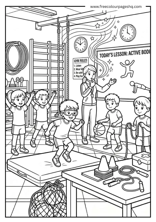 PE gym class coloring page PE gym class coloring page