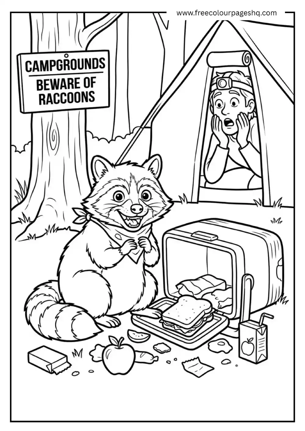 Raccoon Raiding Campsite Coloring Page Raccoon Raiding Campsite Coloring Page