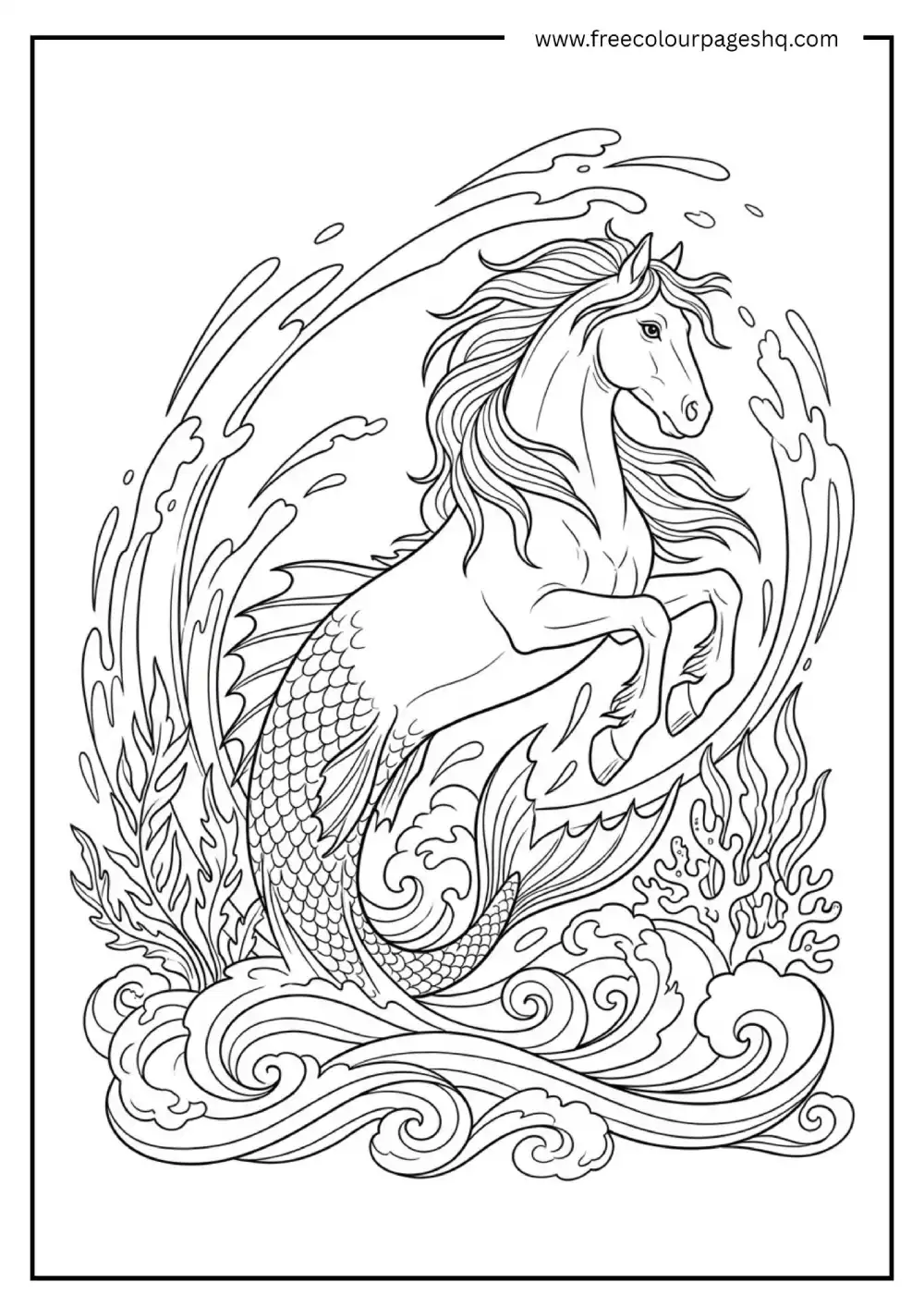 Sea Horse Dragon Hybrid Fantasy Coloring Page